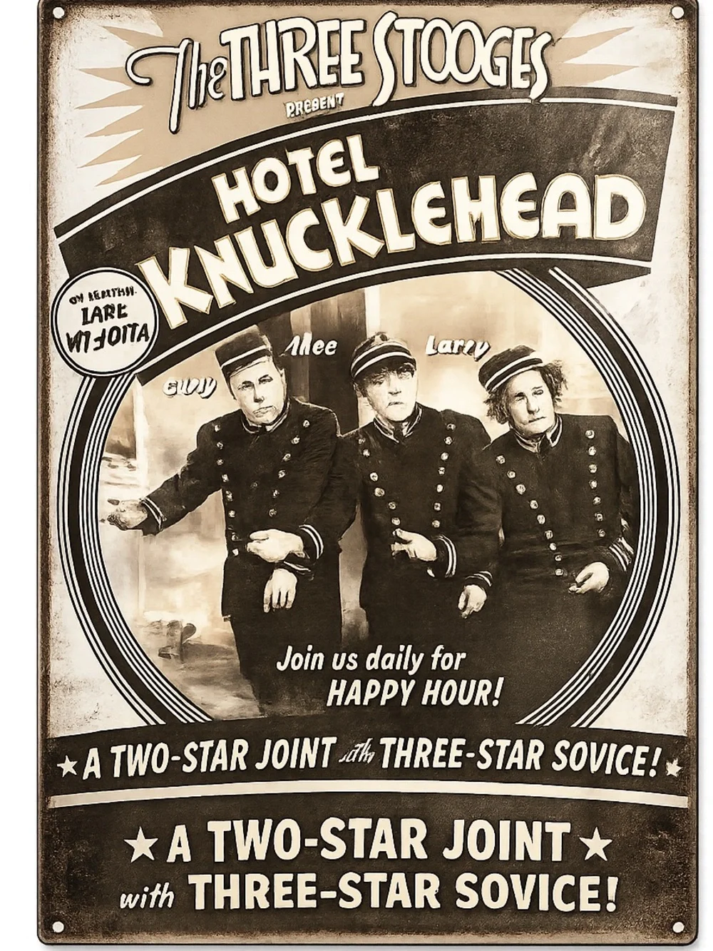 NEW Three Stooges Hotel Knucklehead Metal Sign